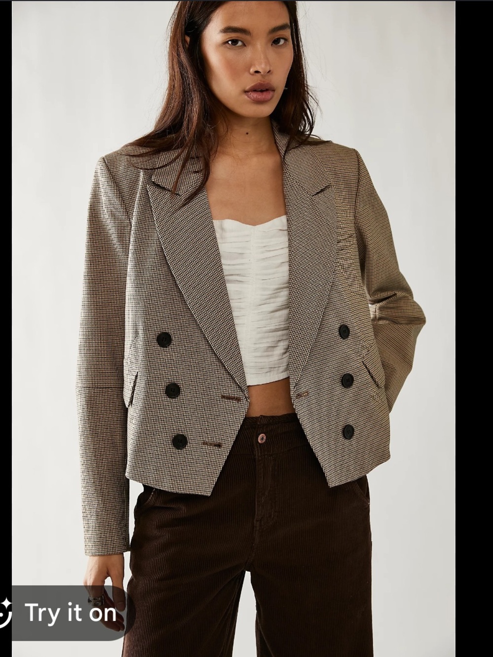 Free People Betty Blazer Houndstooth
Cropped Brown Small